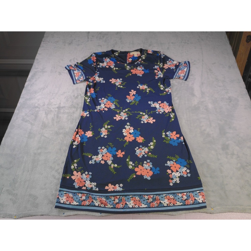 Michael Kors Women's XL Navy Floral Dress Short Sleeve Knee Length